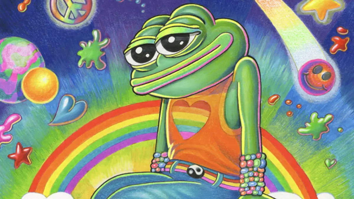 A Pepe Mascot with Rainbow